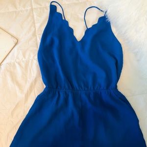 Scalloped blue romper shorts